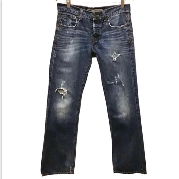 BKE 32L Carter Boot Cut Mens Jeans Distressed 32x32.5 Logo Button Fly - Picture 1 of 12